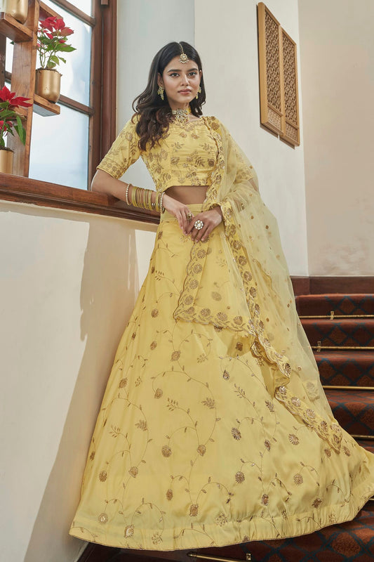 Art Silk Designer Lehenga Choli In Yellow Colour
