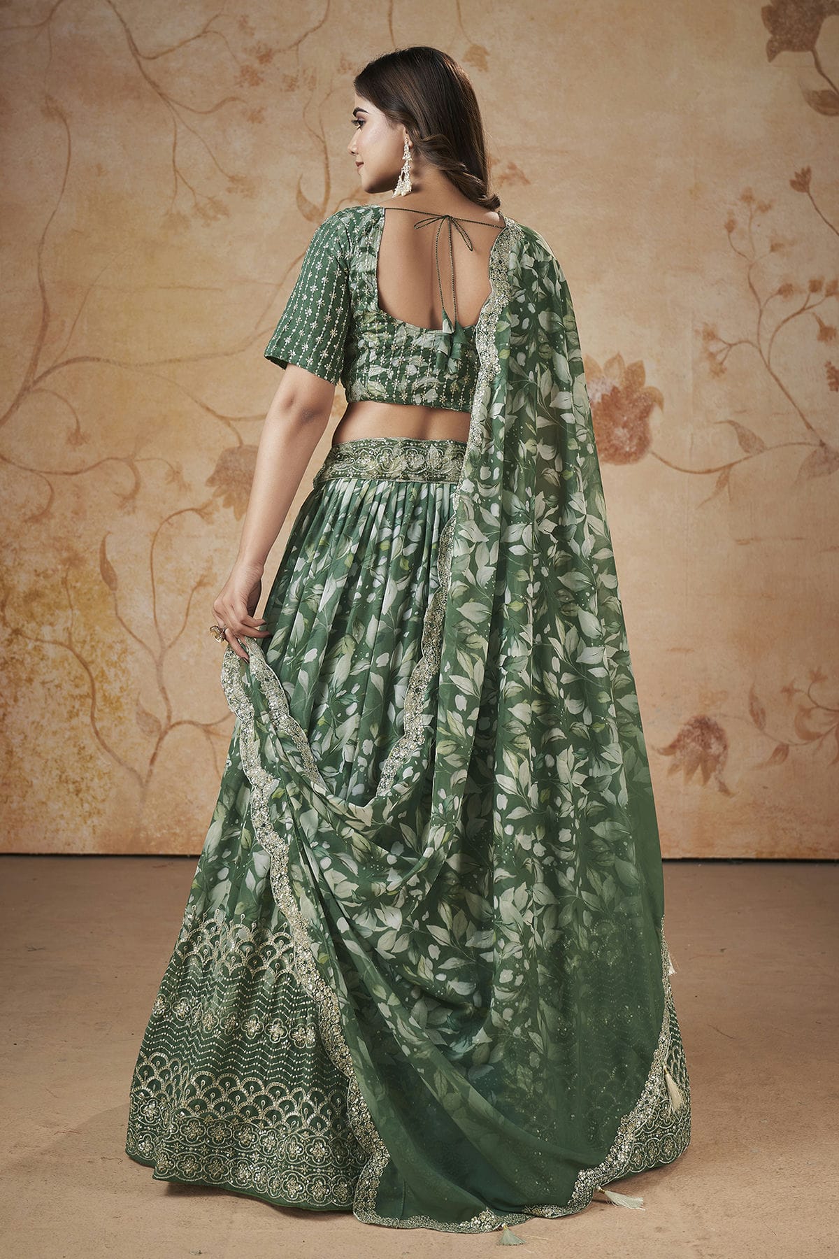 Faux Georgette Designer Lehenga Choli In Green Colour