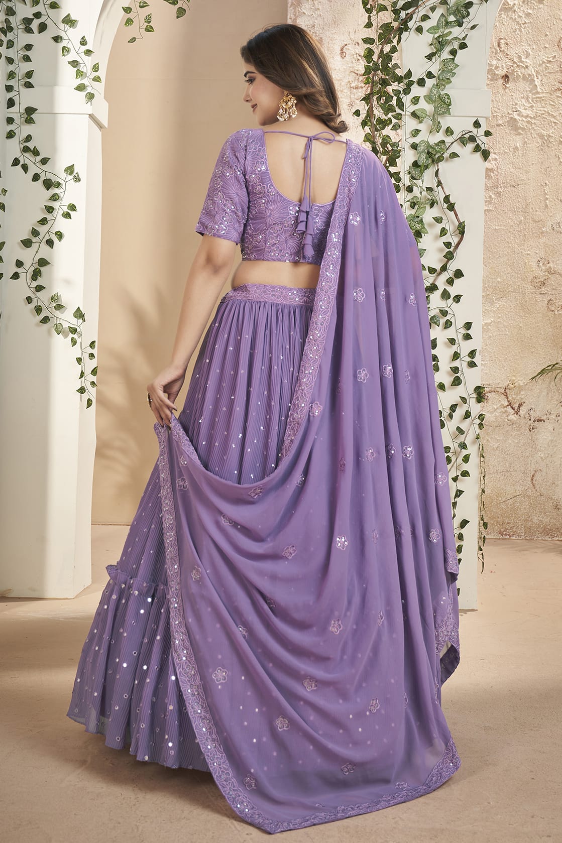 Faux Georgette Designer Lehenga Choli In Light Purple Colour