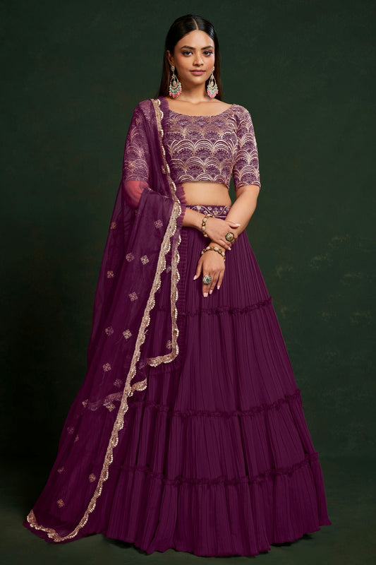 Faux Georgette Designer Lehenga Choli In Purple Colour
