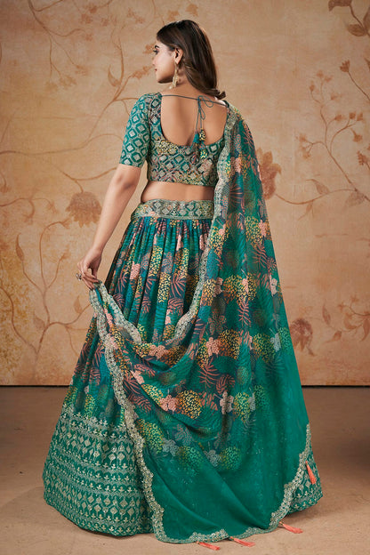 Faux Georgette Designer Lehenga Choli In Rama Green Colour