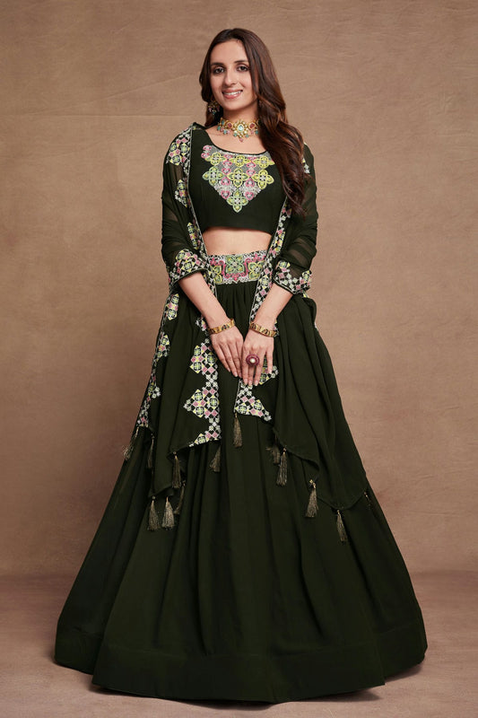 Georgette Designer Lehenga Choli In Green Colour