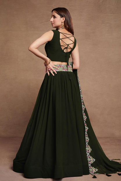 Georgette Designer Lehenga Choli In Green Colour
