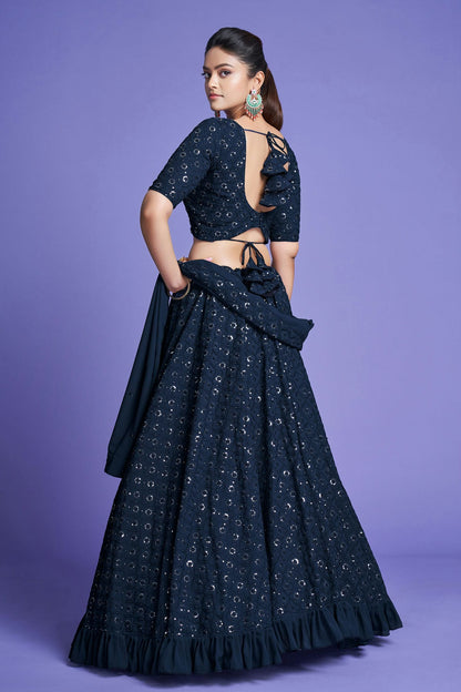 Georgette Designer Lehenga Choli In Teal Blue Colour