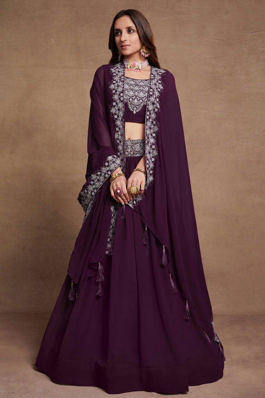 Georgette Designer Lehenga Choli In Violet Colour