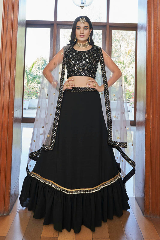 Titan Silk Designer Lehenga Choli In Black Colour