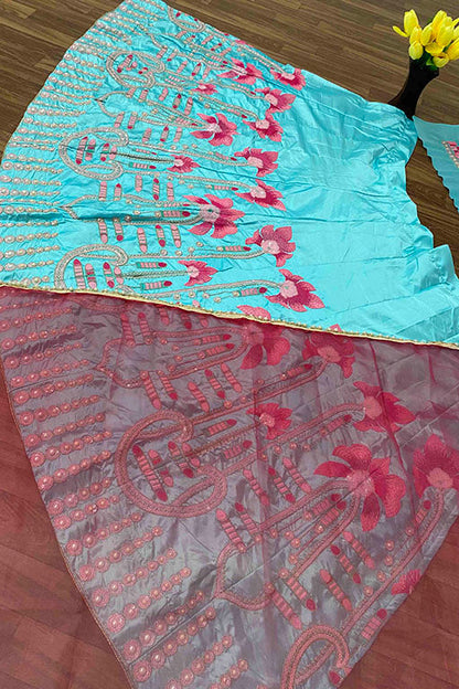 Aqua Blue Colour Malai Satin Designer Lehenga Choli