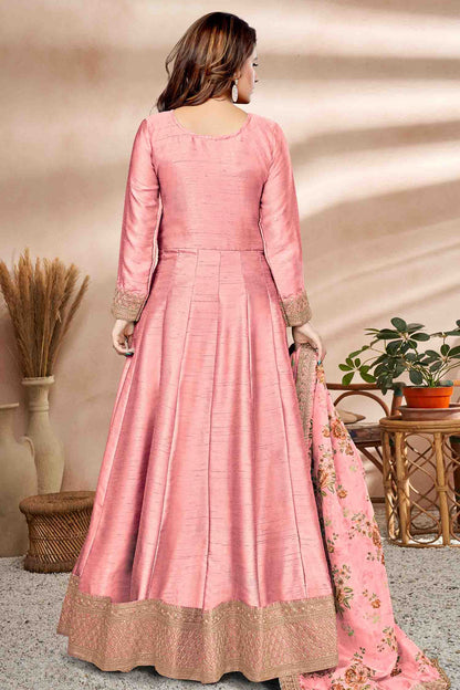 Baby Pink Colour Art Silk Semi Stitched Anarkali Suit