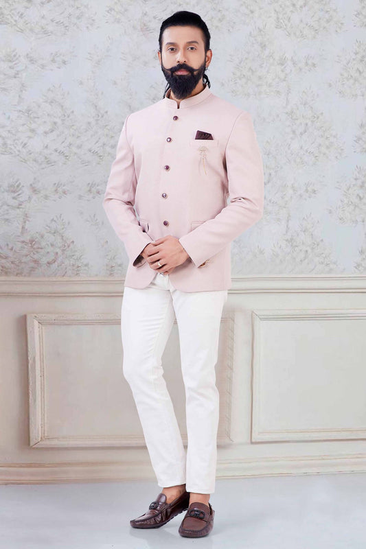Baby Pink Colour Imported Fabric Jodhpuri Suit