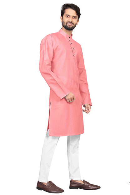 Baby Pink Colour Kurta Pajama In Cotton