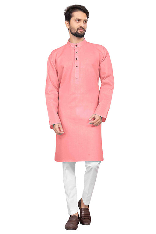 Baby Pink Colour Kurta Pajama In Cotton