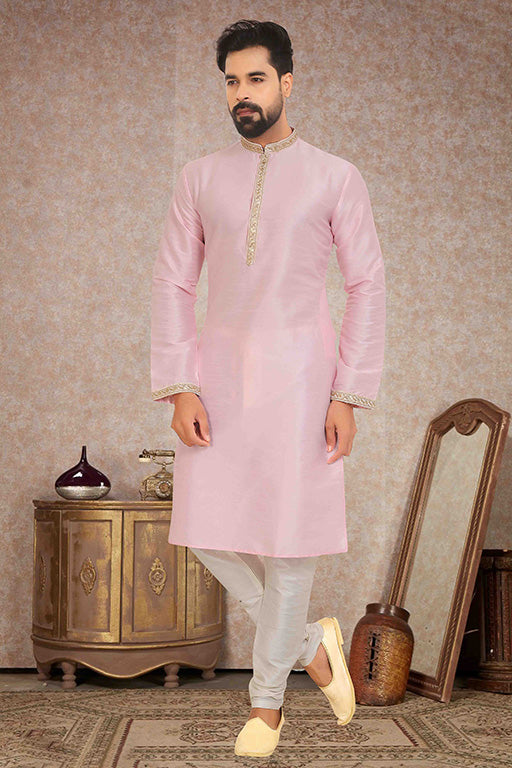 Baby Pink Colour Kurta Pajama In Dupion Silk