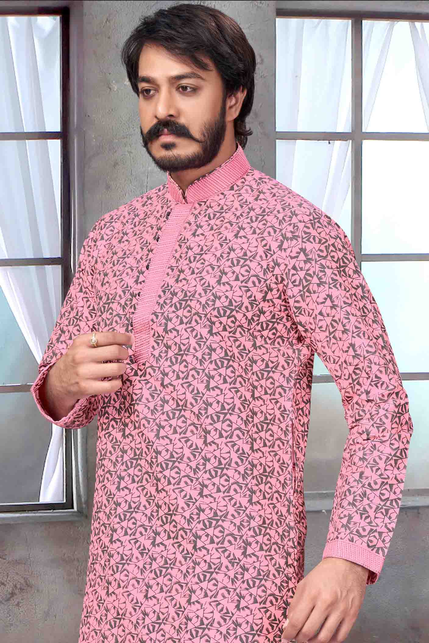 Baby Pink Colour Kurta Pajama In Jacquard Silk