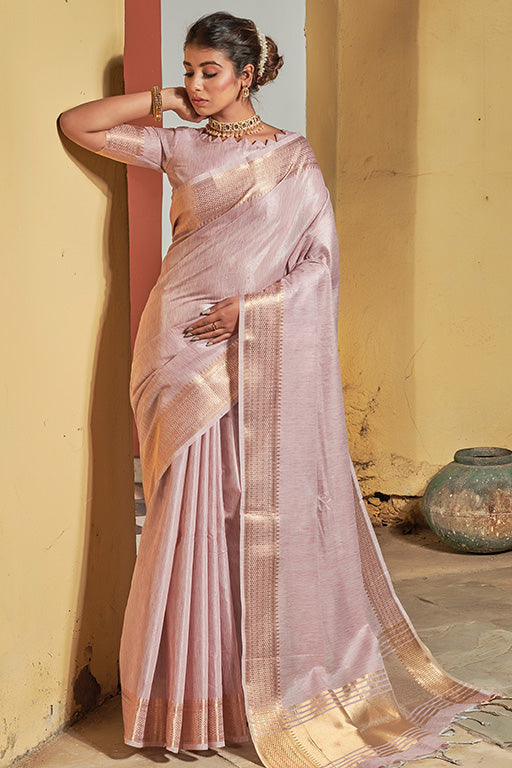 Baby Pink Colour Maheshwari Silk Traditional Saree