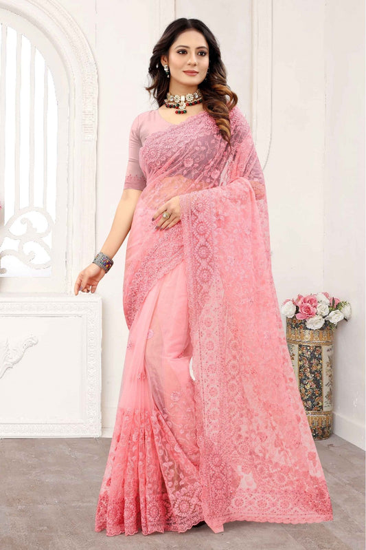 Baby Pink Colour Net Designer Saree