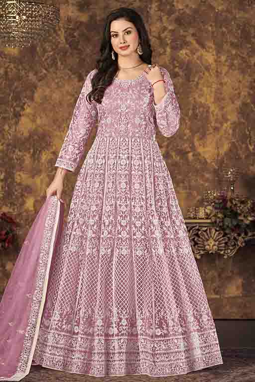 Baby Pink Colour Net Semi Stitched Anarkali Suit