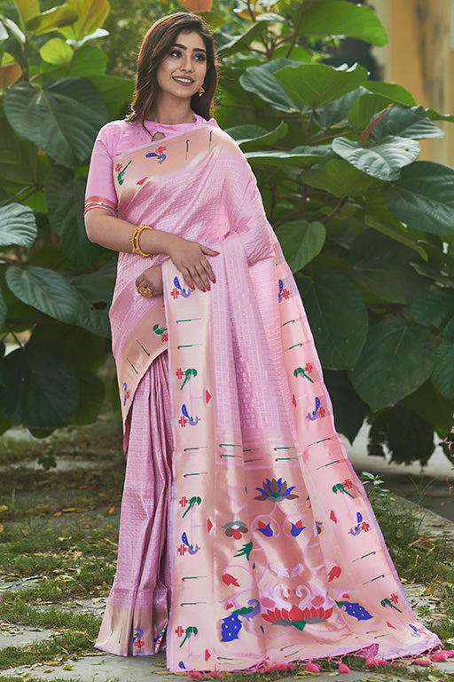 Baby Pink Colour Paithani Silk Paithani Saree