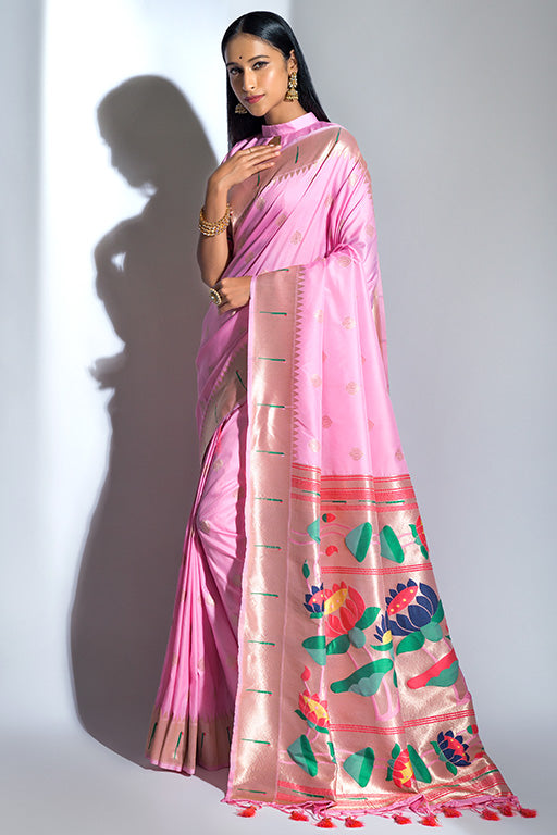 Baby Pink Colour Paithani Silk Paithani Saree