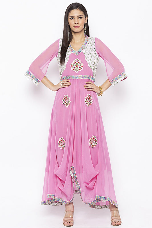Baby Pink Colour Plus Size Georgette Embroidery Kurta Set