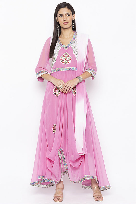 Baby Pink Colour Plus Size Stitched Georgette Embroidery Pant Style Suit
