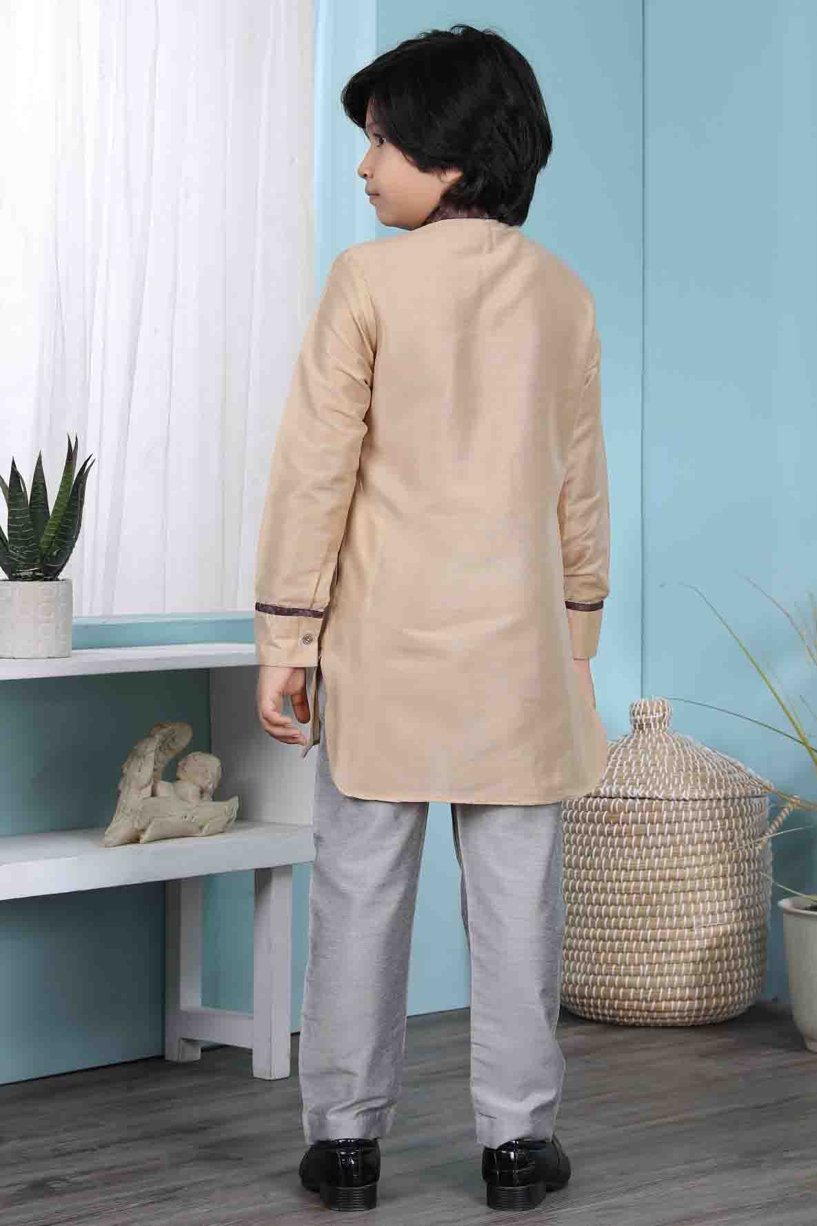 Beige Colour Cotton Silk Kurta Pajama