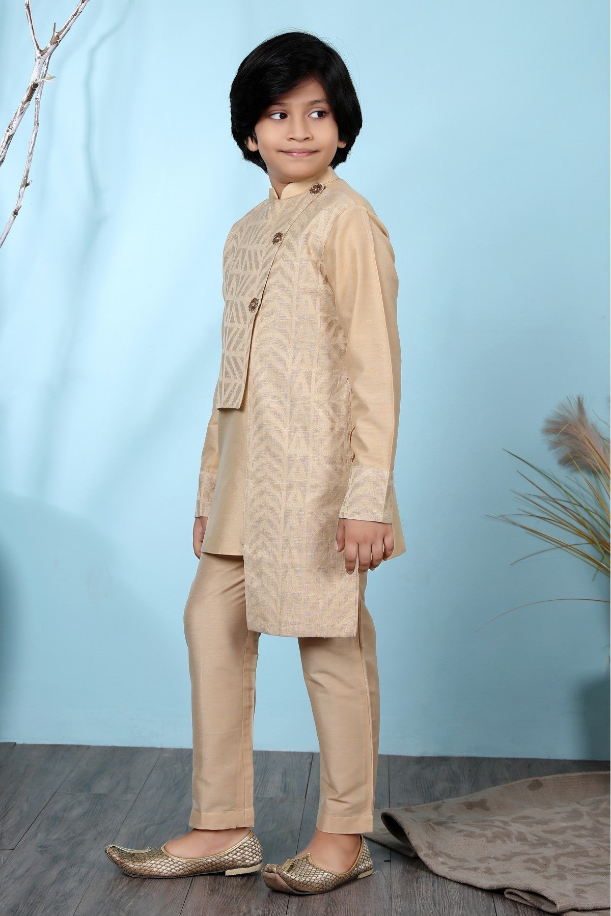Beige Colour Handloom Silk Kurta Pajama