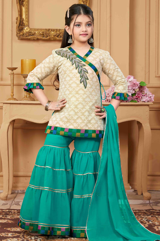 Beige Colour Handloom Silk Sharara Suit
