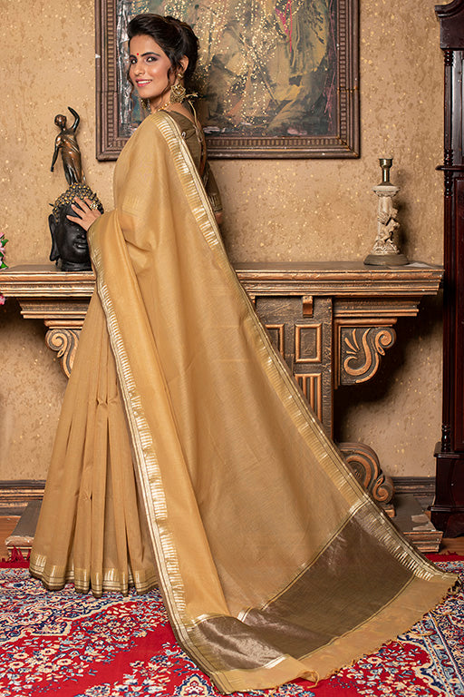 Beige Colour Linen Silk Traditional Saree