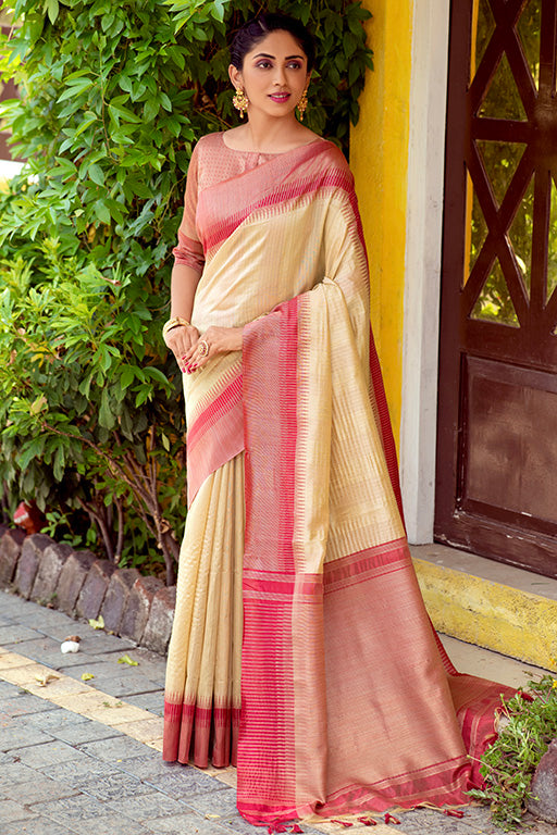 Beige Colour South Silk Traditional Saree