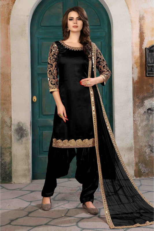 Black Colour Art Silk Patiala Suit