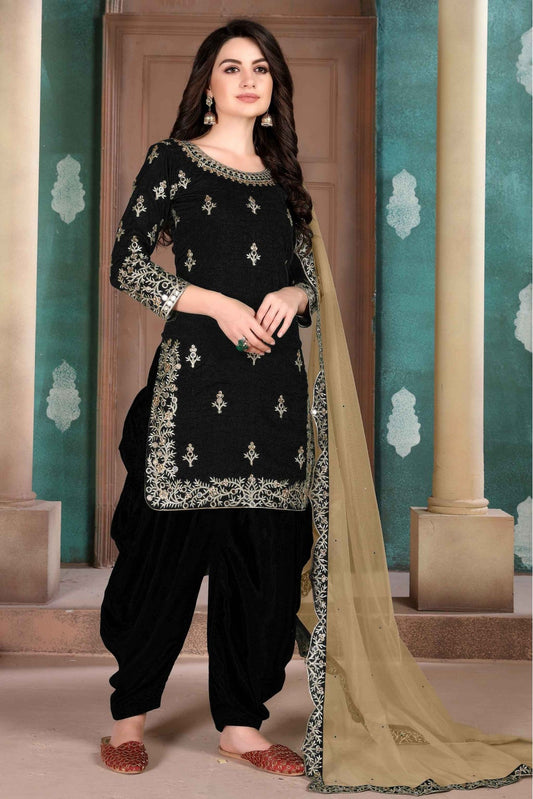 Black Colour Art Silk Patiala Suit