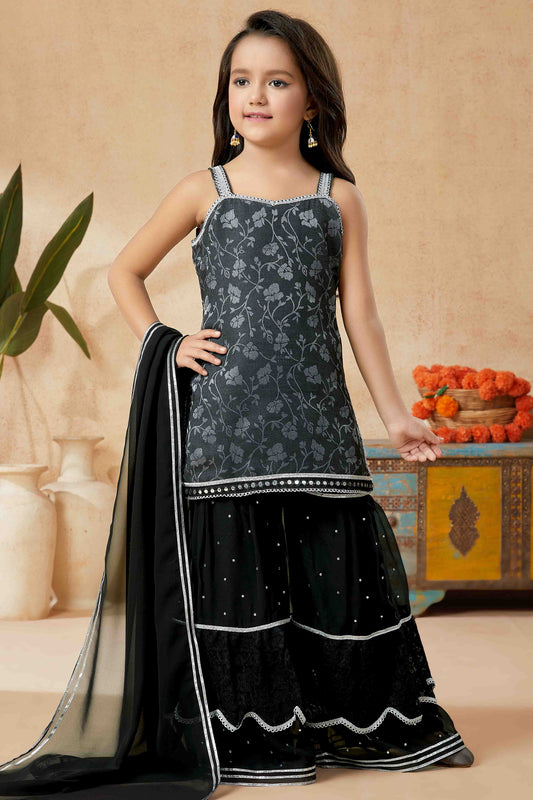 Black Colour Art Silk Sharara Suit
