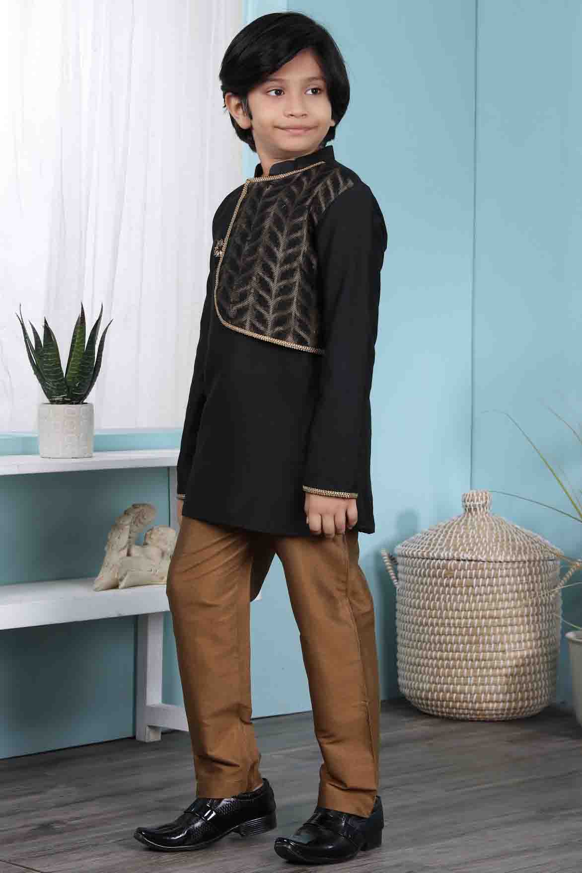 Black Colour Cotton Silk Kurta Pajama