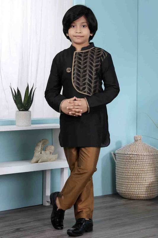 Black Colour Cotton Silk Kurta Pajama