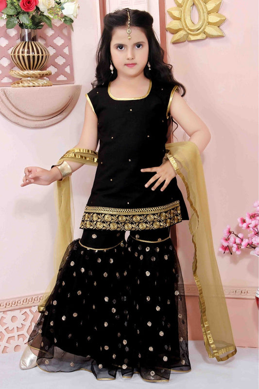 Black Colour Cotton Silk Party Wear Sharara Suit