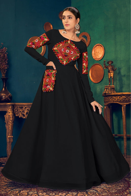 Black Colour Georgette Embroidery Gown