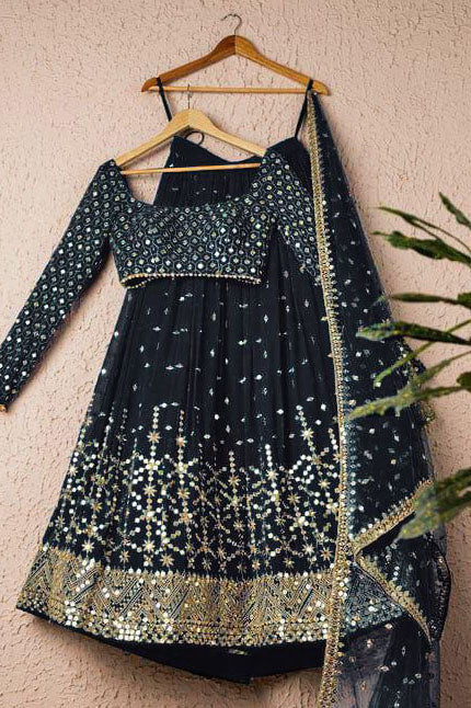Black Colour Georgette Embroidery Lehenga Choli