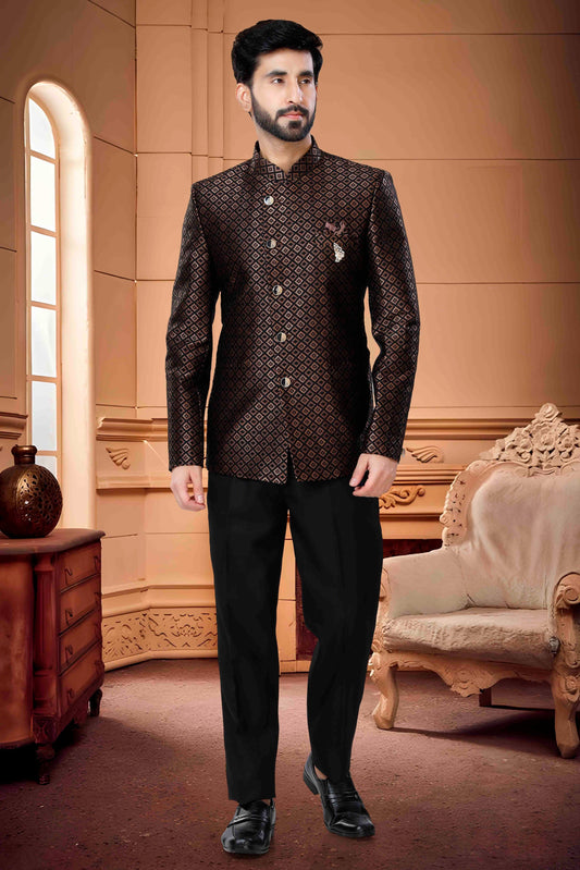 Black Colour Jodhpuri In Jacquard Fabric