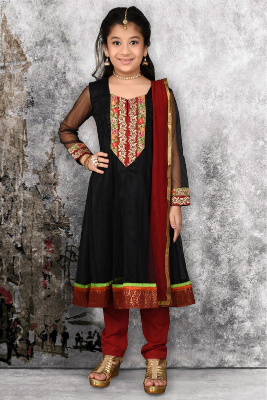 Black Colour Net Embroidery Anarkali Suit