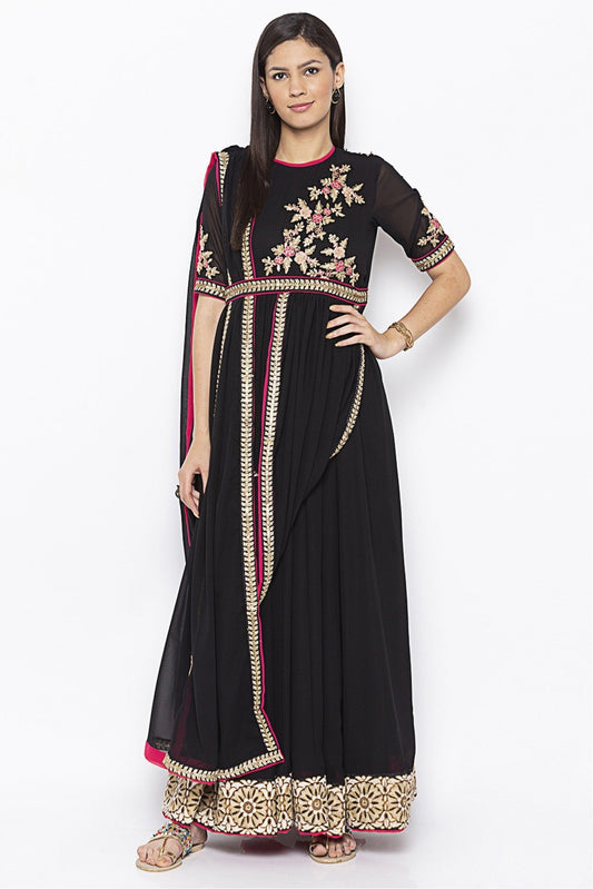 Black Colour Plus Size Georgette Embroidery Anarkali Suit