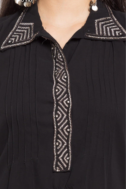 Black Colour Plus Size Stitched Faux Georgette Palazzo Pant Suit