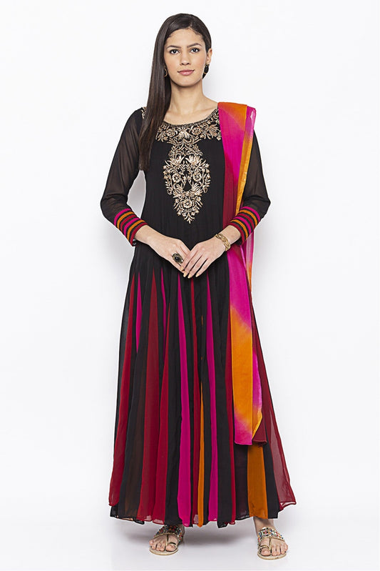 Black Colour Plus Size Stitched Georgette Embroidery Anarkali Suit