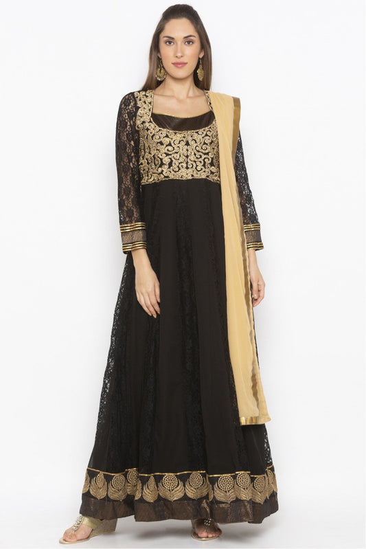 Black Colour Plus Size Stitched Net Embroidery Anarkali Suit