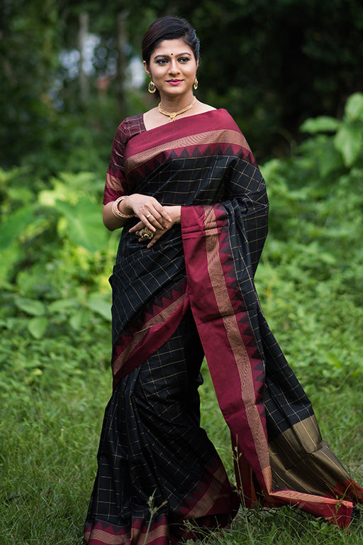 Black Colour Raw Silk Traditional Saree