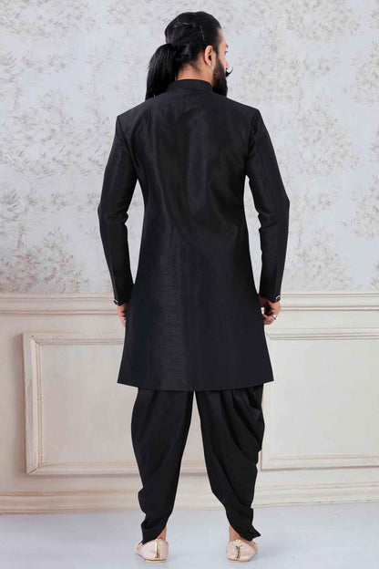 Black Colour Silk Festival Wear Dhoti Sherwani
