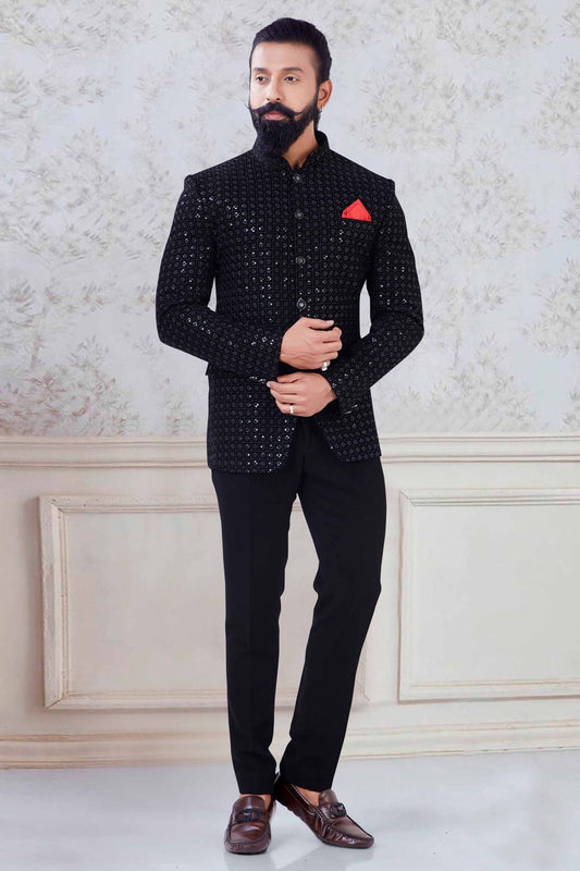 Black Colour Velvet Jodhpuri Suit