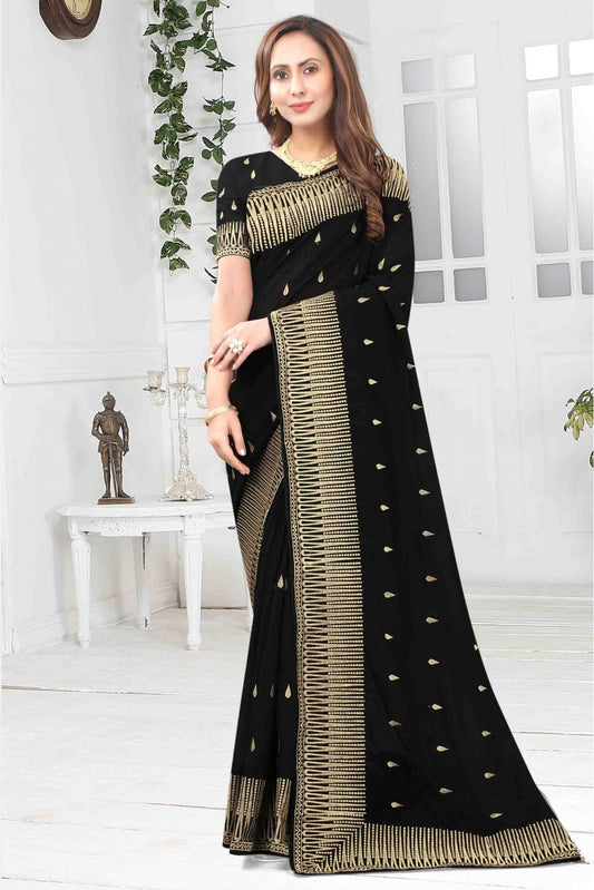 Black Colour Vichitra Silk Designer Saree