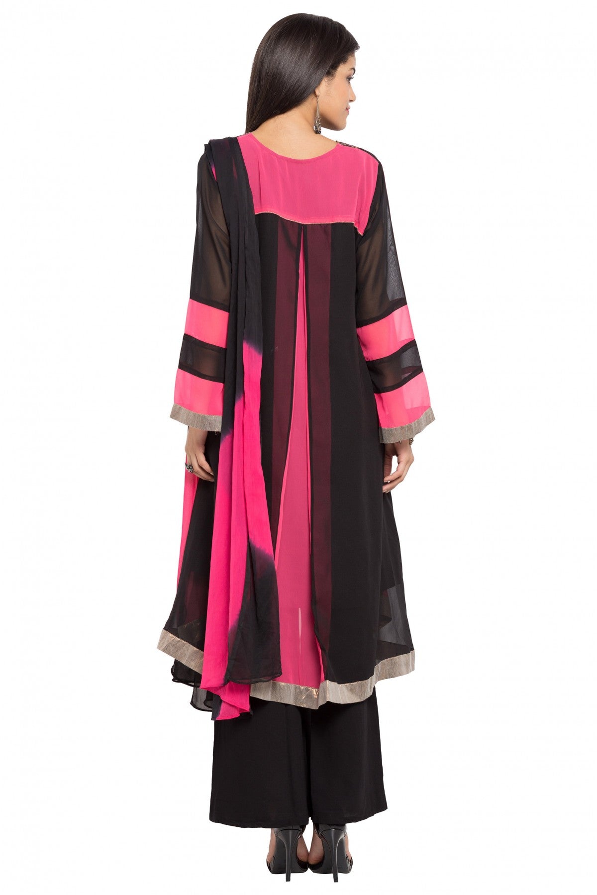 Black and Pink Colour Plus Size Stitched Faux Georgette Palazzo Pant Suit