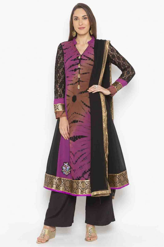 Black and Purple Colour Plus Size Stitched Georgette Embroidery Palazzo Pant Suit