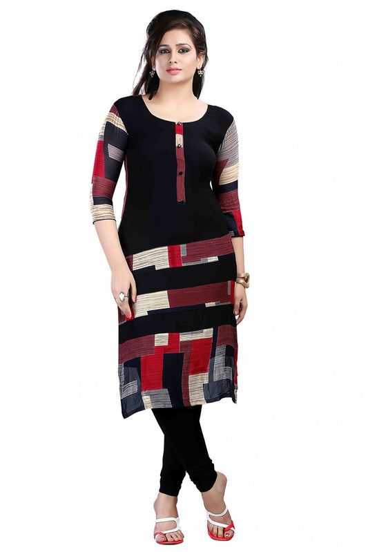 Black and Red Colour Plus Size Crepe Straight Kurti
